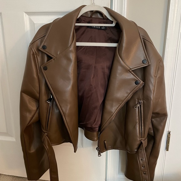 Lioness brown cropped leather jacket size L - Picture 1 of 2